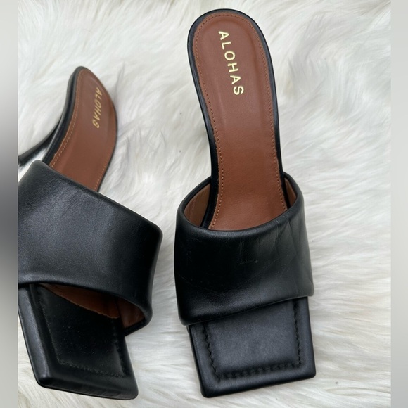 NEW Alohas Black Puffy Mule Size 39 Square Toe Heels - Picture 6 of 12